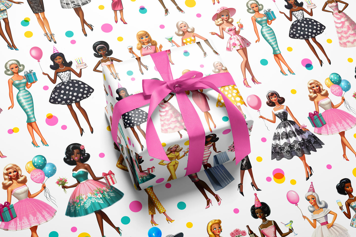 Birthday Fashion Dolls Luxury Wrapping Paper