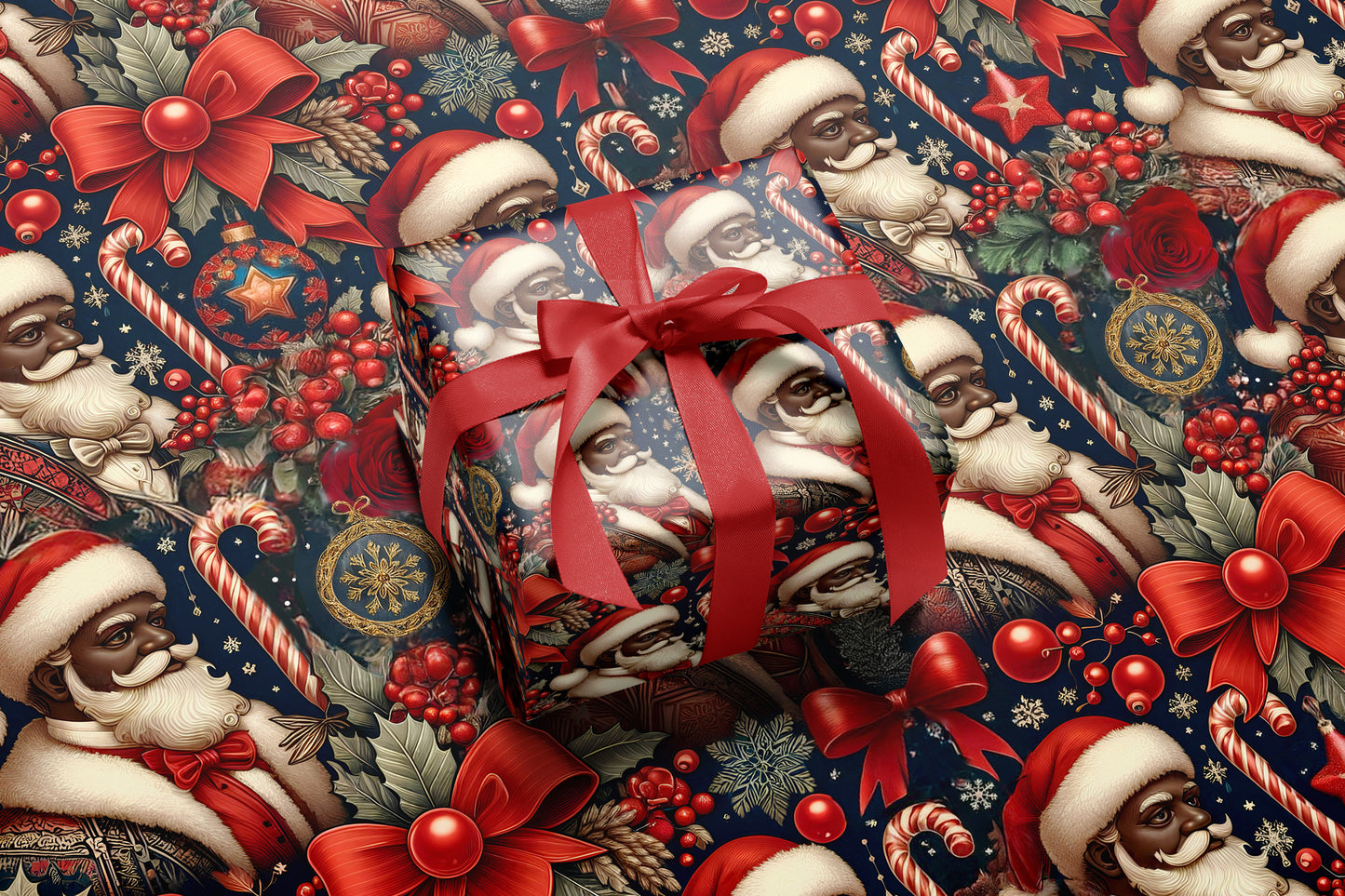 Black Santa Luxury Wrapping Paper