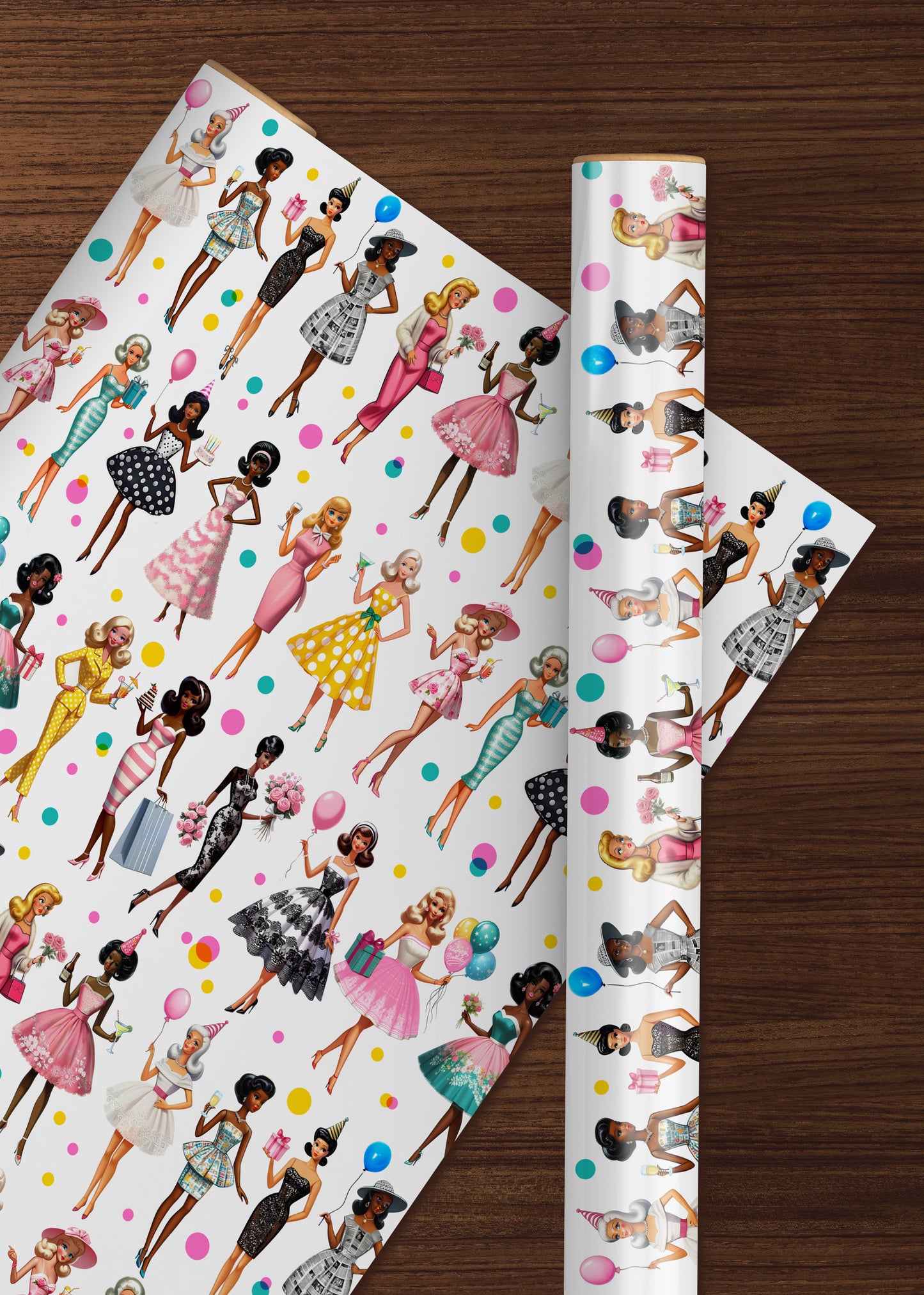 Birthday Fashion Dolls Luxury Wrapping Paper