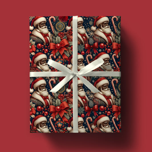 Black Santa Luxury Wrapping Paper