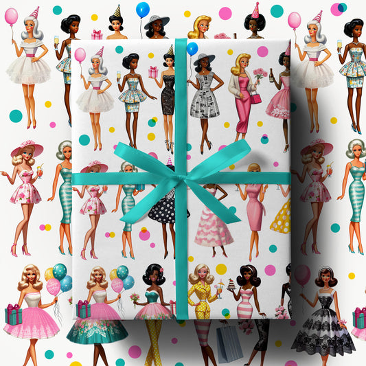 Birthday Fashion Dolls Luxury Wrapping Paper