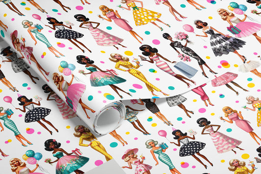 Birthday Fashion Dolls Luxury Wrapping Paper