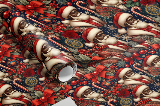 Black Santa Luxury Wrapping Paper