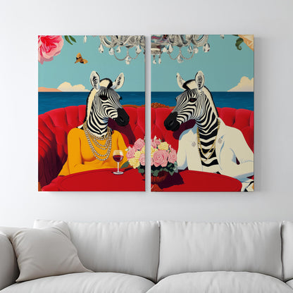 Zebra Society Diptych Canvas Art Print